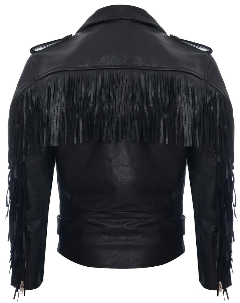 ジャケット・アウター bang bang bullet  BASIC AND ACCENT Mens Fringe Hide Leather Brando Tasseled Motorcycle Jacket